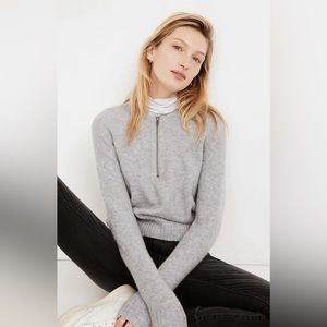 Madewell — York half-zip pullover wool blend sweater, medium, gray with pastels